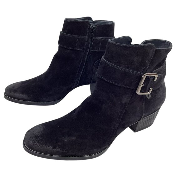 Paul Green Jano Moto Biker Womens 7.5 Suede Leather Ankle Boots Black - Picture 1 of 14